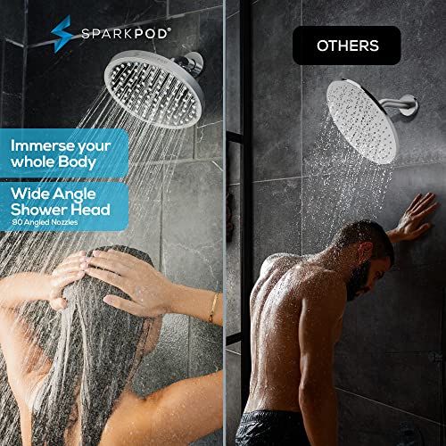 SparkPod Rain Shower Head, 8 Inch Round, Luxury Polished Chrome Finish | High Pressure Shower Heads, 90 Nozzles, Adjustable Showerhead, No Tools Needed, Universal Connection - color: Luxury Polished Chrome, style: 8 Inch Round