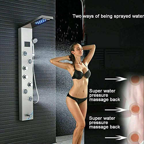 MObyat LED Rainfall Shower Panel Tower Stainless Steel Waterfall Massage Body Jets Set