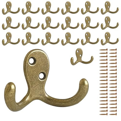 CBWLWJ 20 Pack Coat Hooks Wall Hooks for Hanging, Heavy Duty Double Prong Metal Hook Wall Mounted for Living Room, Bathroom, Kitchen, Bedroom for Coat, Bag, Scarf, Towel, Hat, Key, Cup (Bronze) - color: Bronze-20pack