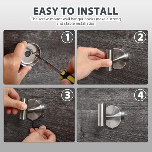 Heavy Duty Stainless Steel Coat Hooks 2pcs Wall Mounted Robe Hanger Hooks Bathroom Towel Holders for Home and Office Organization