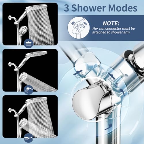 High Pressure Dual Shower Head with Handheld Spray Combo | 9 Spray Modes Handheld Showerhead, Double Rainfall Structure, Waterfall Shower Equipped with 79-Inch Hose, Chrome Finish - color: Chrome