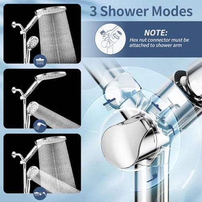 High Pressure Dual Shower Head with Handheld Spray Combo | 9 Spray Modes Handheld Showerhead, Double Rainfall Structure, Waterfall Shower Equipped with 79-Inch Hose, Chrome Finish - color: Chrome