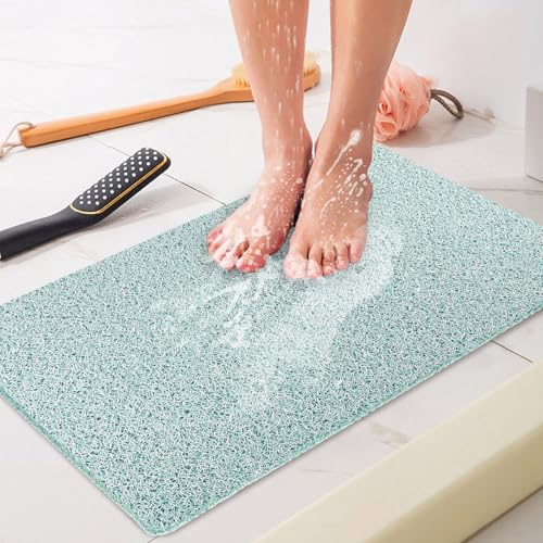 Shower Mat Non Slip - 24x32 Inch Soft Comfort Bath Mat with Drainage Holes, PVC Loofah Massage Bathmat for Shower, Tub, Bathroom, Wet Areas, Quick Drying - color: Blue-white Mix, size: 32" x 24" (Rectangular)