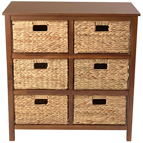 3 Tier X-Side End Storage Cabinet, Walnut | 6 Wicker Baskets - color: Walnut, size: 15.5"D x 29.3"W x 30"H (6 Drawers)