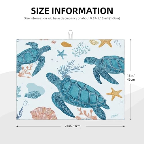 Turtle Pattern Dish Drying Mat for Kitchen Counter Absorbent Microfiber Reversible Dish Pad Fast Drying Countertop Protector Extra Large"18x24"Dish Mat - color: Light Blue-Turtle