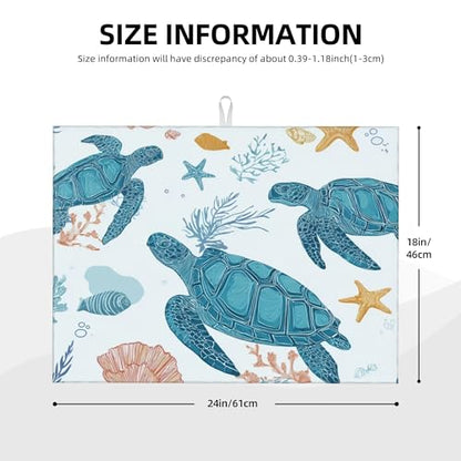 Turtle Pattern Dish Drying Mat for Kitchen Counter Absorbent Microfiber Reversible Dish Pad Fast Drying Countertop Protector Extra Large"18x24"Dish Mat - color: Light Blue-Turtle