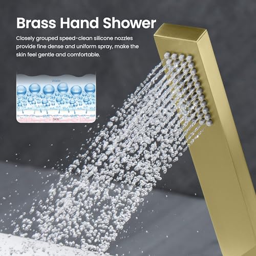 KIBI Cube Thermostatic Bathroom Shower System – 2-Function Wall Mounted Shower Set with Rough-In Valve, Modern Brushed Gold Finish, Durable Rust-Resistant Bathroom Shower Faucet Kit - color: Brushed Gold