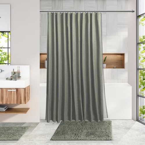 Clara Clark Bathroom Accessories Set - Bathroom Set, Bathroom Accessory Set, Shower Curtain Set, Toilet Brush, Trash Can & Soap Dispenser - Sage Green - 20PC | 20 Piece Sage Green Bathroom Accessories Set with Toothbrush Holder, Soap Dispenser, Soap Dish,