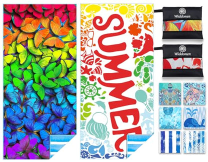 Widdonen Microfiber Beach Towel,Compact 2 Pack-71x32 Inch with Bag Travel | Extra Large,Lightweight,Thin,Sand Free,Quick Dry,Absorbent.Packable for Camping,Swim,Pool,Bath,Picnic,Cruise Essentials Gift - color: 2 Pack Colorful Summer M