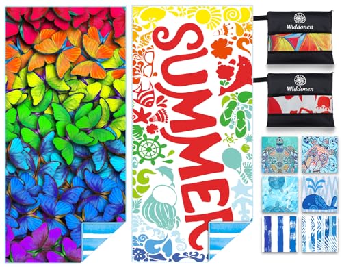 Widdonen Microfiber Beach Towel,Compact 2 Pack-71x32 Inch with Bag Travel | Extra Large,Lightweight,Thin,Sand Free,Quick Dry,Absorbent.Packable for Camping,Swim,Pool,Bath,Picnic,Cruise Essentials Gift - color: 2 Pack Colorful Summer M