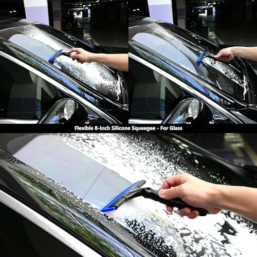 EHDIS 2PCS Flexible 8-Inch Silicone Squeegee Window Tint Tool Auto Water Blade, Shower Squeegee for Car Windshield, Glass, Tiles, and Smooth Surfaces (Blue) - color: Blue