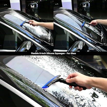 EHDIS 2PCS Flexible 8-Inch Silicone Squeegee Window Tint Tool Auto Water Blade, Shower Squeegee for Car Windshield, Glass, Tiles, and Smooth Surfaces (Blue) - color: Blue