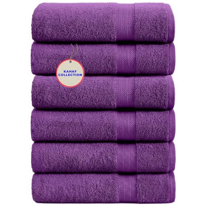 KAHAF COLLECTION 100% Cotton Bath Towels, 24x48 Pack of 6 Towels, Quick Dry, Highly Absorbent, Soft Feel Towel, Gym, Spa, Bathroom, Shower, Pool, Luxury Soft Towels (Dark Purple, 24x48-6 Pack) - color: Dark Purple, size: 24x48 - 6 PACK