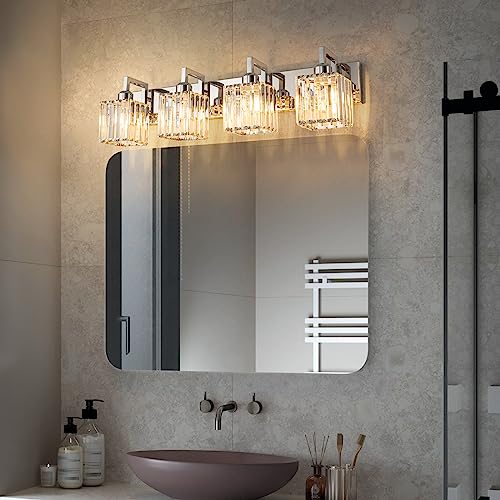 Modern Bathroom Vanity Light 4-Lights Chrome Crystal Wall Lamp Bathroom Modern Crystal Vanity Lighting - color: Chrome Crooked, size: 4-light