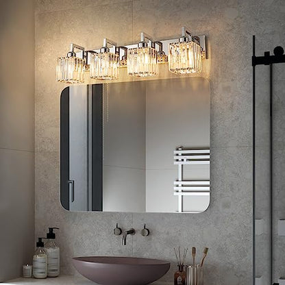 Modern Bathroom Vanity Light 4-Lights Chrome Crystal Wall Lamp Bathroom Modern Crystal Vanity Lighting - color: Chrome Crooked, size: 4-light