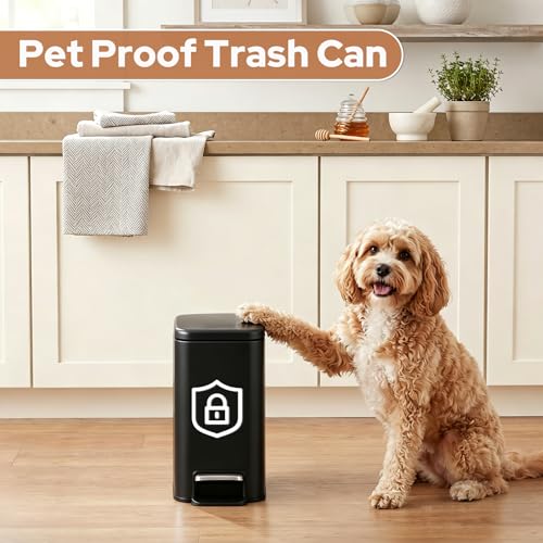 Small Bathroom Trash Can w/Lid Soft Close, 6 Liter/1.6 Gallon Stainless Steel Garbage Can w/Inner Bucket, Trash Bin Waste Basket for Kitchen, Bedroom, Living Room, Office, Toilet, Black - color: Black