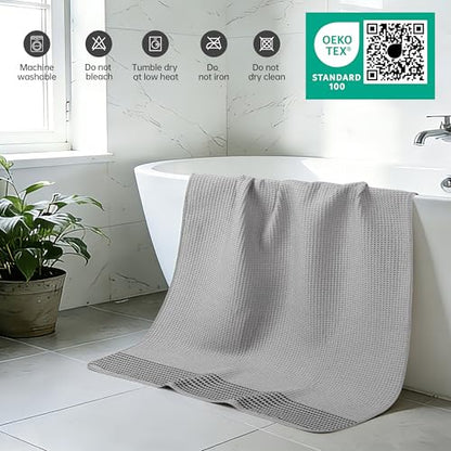 MICROFI New Microfiber Waffle Bath Towels, 2 Pieces, Soft, Absorbent, Fast Drying, Lint Free 430 GSM (30''x60''/76cm x 152cm) - color: Silver Striped