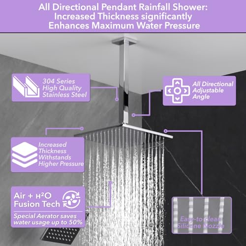VANFOXLE Shower Faucet Set Chrome Shower System, Push Button Diverter | 10 Inch Ceiling Mount Rain Head, 6 Inch Wall Mount Head, 2-in-1 Handheld Sprayer, Solid Brass Valve, Rust Resistant - color: Chrome, style: 10"+6" Head