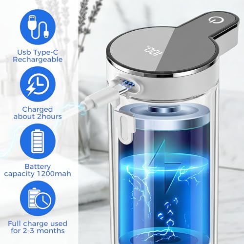 Automatic Foaming Soap Dispenser Touchless, Stainless Steel Hand Soap Dispenser, USB Rechargeable, 4 Adjustable Levels, 11.8oz/350ml for Kitchen and Bathroom (Stainless Steel White, Foam) - color: Stainless Steel White, size: Foam