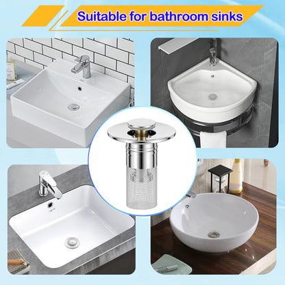 Bathroom Sink Drain Strainer, Pop-up Sink Stopper Hair Catcher with Removable Stainless Steel Filter Basket,Universal Drain Plug Filter Replacement for Bathroom Shower Sink Stopper(2Pcs)