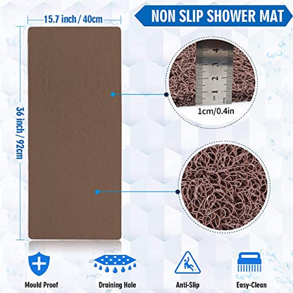 godehone Shower Mats Non Slip Without Suction Cups, PVC Loofah Bathroom Mats, Loofah Mats for Shower and Bathroom, Quick Drying, 15.7× 36 Inch, Brown - color: Brown, size: 36" x 15.7" (Rectangular)