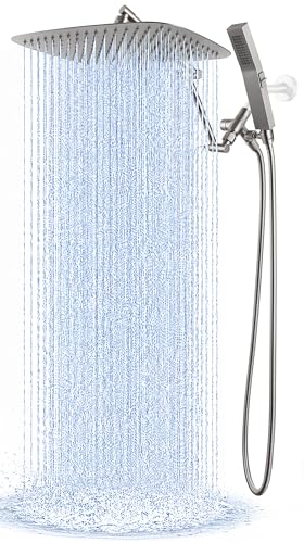 G-Promise All Metal 14 Inches Rainfall Shower Head with Handheld Combo | All Metal, Built to Last, Easy Install, Adjustable Height & Angle for All Heights, Extra Long Hose, Modern Upgrade - color: Brushed Nickel, size: 14 Inches