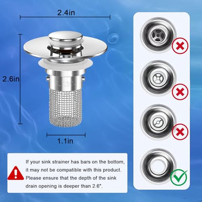 Bathroom Sink Drain Strainer,(4PCS) Pop-up Sink Drain Strainer with Removable Stainless Steel Strainer Basket Hair Catcher, Bathroom Sink Strainer for Bathroom Sink Stopper Replacement - color: Sliver-4