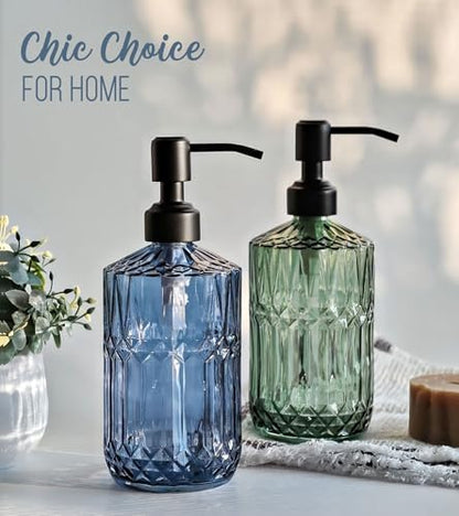 JASAI 18 Oz Blue Soap Dispenser with Black Rust Proof Pump | Refillable Bathroom Soap Dispenser with Thick Glass, Kitchen Soap Dispenser for Hand Soap, Dish Soap, Lotion.(Blue) - color: Blue-black Pump, size: 1Pack