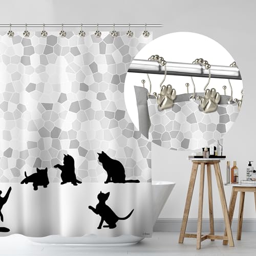 Sunlit Fashion Design Cute Paw Print Polished Double Shower Curtain Hooks for Dog Cat and Bear, Rust Proof Oil Rubbed Metal Shower Curtain Rings-12 Pack - color: Silver With Double Hooks