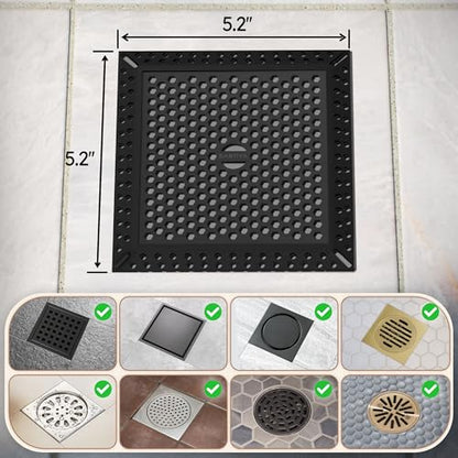 Square Shower Drain Hair Catcher, Drain Cover, Not Moving, 4 inch | 304 Stainless Steel and TPE Material/ Efficient Drainage / Easy Clean / Anti-Clogging / Fits Bathroom Hair Catcher for Shower - color: Matte Black, size: 4 inch