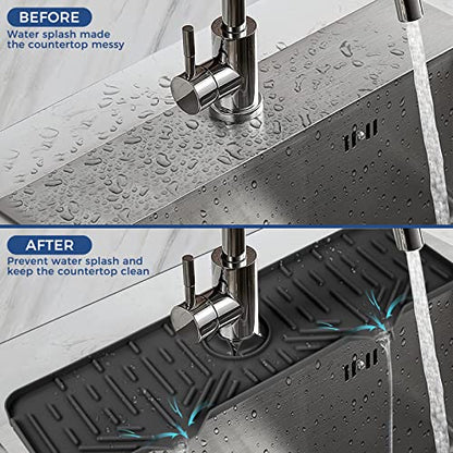 18" Kitchen Sink Faucet Splash Guard Plus Size Silicone Sink Faucet Drying Mat Faucet Handle Drip Catcher Tray Dish Sponge Holder Kitchen Sink Accessories Protector Home Organization Gadgets Organizer