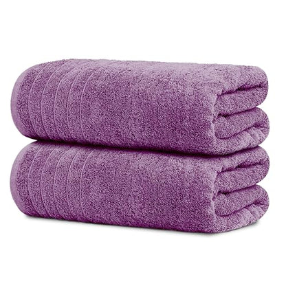 2 Piece Extra Large Bath Sheets 35 x 70 Inches, Purple | 100% Cotton, Larger & Lighter Weight, Quicker to Dry, Super Soft & Absorbent, Oversized Bath Towels - color: Purple