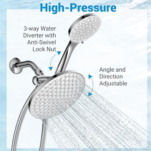 Dual Shower Head with Handheld Combo, 8.6" Rainfall Showerhead | 6 Settings Handheld Shower Head with Hose, Dual Shower System for Full Body Coverage and Easy Installation(Chrome) - color: Chrome