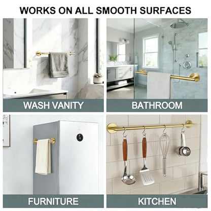 Brushed Gold 24 Inch Self Adhesive Towel Bar for Bathroom & Kitchen - color: Brushed Gold, size: 23.6 Inch