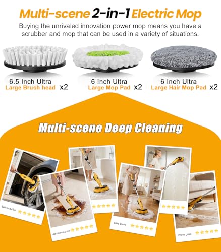 qimedo Cordless Electric Mop M3, 6000mAh, 2-in-1 Power Scrubber & Mops | 800RPM Floor Scrubber Machine, Automatic Spin Mops with Smart Display, Rotating Mop with LED Light & Water Spray