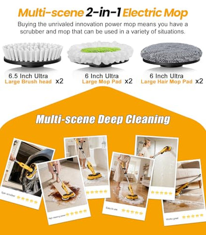 qimedo Cordless Electric Mop M3, 6000mAh, 2-in-1 Power Scrubber & Mops | 800RPM Floor Scrubber Machine, Automatic Spin Mops with Smart Display, Rotating Mop with LED Light & Water Spray