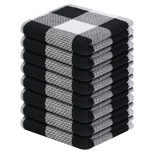 Homaxy 100% Cotton Check 8 Pack Dish Cloths, 12" x 12", White & Black | Waffle Weave, Plaid, Super Soft and Absorbent Dish Rags, Quick Drying, Multi-Purpose - color: White & Black, size: 12 x 12 - 8 Pack