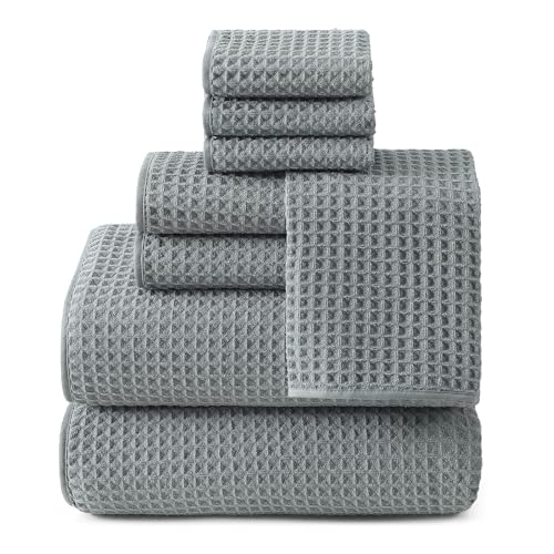 REDKISS Soft 8 Piece Waffle Towel Set, Microfiber, Lighter Weight, Absorbent, Quick Dry, Lint Free Bath Towels for Bathroom, Spa & Hotel – 2 Bath, 2 Hand, 4 Washcloths, Gray - color: Gray