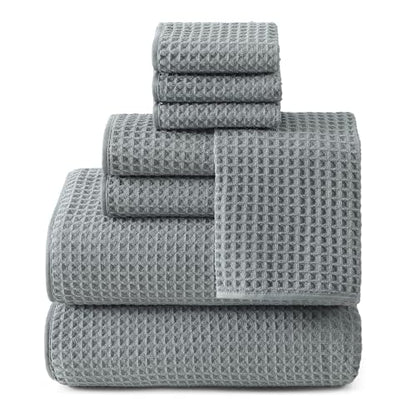 REDKISS Soft 8 Piece Waffle Towel Set, Microfiber, Lighter Weight, Absorbent, Quick Dry, Lint Free Bath Towels for Bathroom, Spa & Hotel – 2 Bath, 2 Hand, 4 Washcloths, Gray - color: Gray