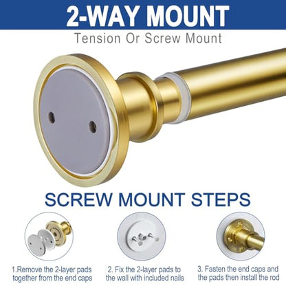 Industrial Shower Curtain Rod - 2-in-1 Design Tension Curtain Rod - Rustproof Non-Slip 43 to 72 Inch Metal Steel, Light Gold Window Curtain Rod - color: Light Gold, size: 43-72 Inches