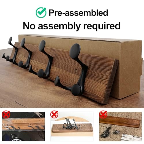 WEBI Coat Rack Wall Mount,24" Solid Wood Coat Hooks Wall Mounted Coat Hanger,16" Hole to Hole,Heavy Duty Hook Rack,4 Triple Hooks for Hanging Coats,Jacket,Hat,Backpack,Farmhouse,Brown - color: Brown, size: 24 Inch