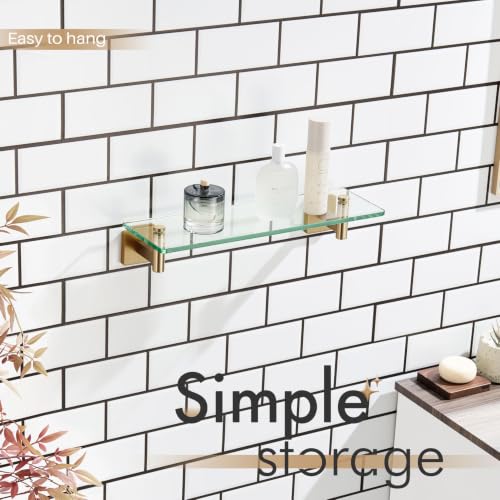 KOKOSIRI Wall Shelves Bathroom Hardware Glass Floating Shelf 16-Inch for Bedroom, Living Room, Kitchen, Hanging Rack Champagne Bronze B1105CPG-L16 - color: Champagne Bronze, size: 16-Inch