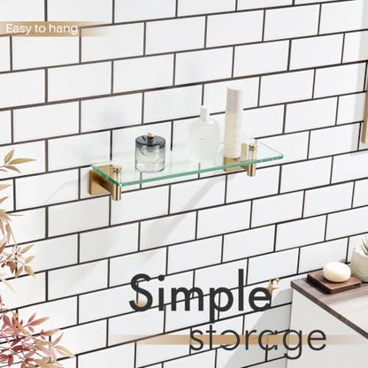 KOKOSIRI Wall Shelves Bathroom Hardware Glass Floating Shelf 16-Inch for Bedroom, Living Room, Kitchen, Hanging Rack Champagne Bronze B1105CPG-L16 - color: Champagne Bronze, size: 16-Inch