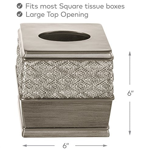 Creative Scents Dublin Silver 6 Piece Resin Bathroom Accessories Set | Includes Toilet Brush and Holder, Tissue Box Cover, Soap Dispenser, Toothbrush Holder, Tumbler Cup & Soap Dish - style: 6 Piece Set
