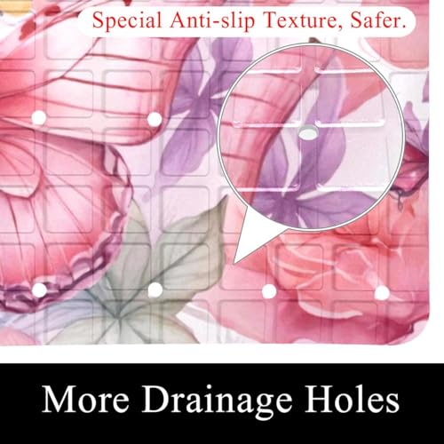 Bath Tub Mat Non Slip 15.1 x 26.8 Inch, Watercolor Seamless Pink Butterflies Eco Friendly Bathmat with Suction Cups Drain Holes Shower Tub Mats - color: Multi 10