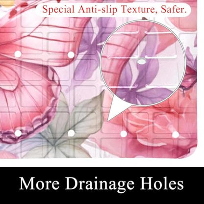 Bath Tub Mat Non Slip 15.1 x 26.8 Inch, Watercolor Seamless Pink Butterflies Eco Friendly Bathmat with Suction Cups Drain Holes Shower Tub Mats - color: Multi 10