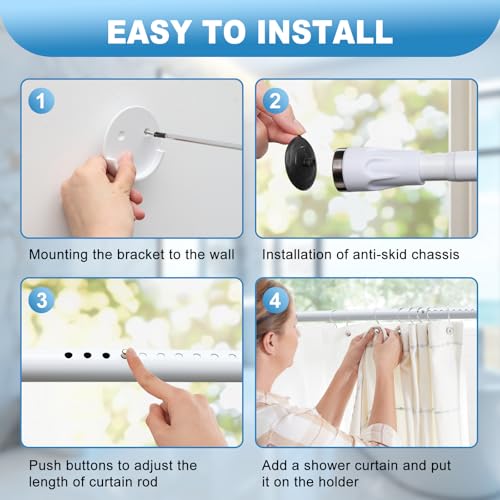 White Tension Curtian rod no drill, 42 to 100 inch Adjustable Heavy Duty black shower curtain rod for Windows bathroom Closet - size: 40-100"