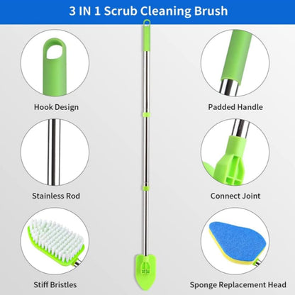 Long Handle Scrub Brush for Shower, 4-in-1 Cleaning Brushes with 4 Different Function Cleaning Heads Brush and Floor Squeegee Shower Cleaner Brush Mini Mop