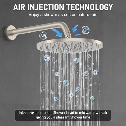 Iriber Thermostatic Shower System Wall Mount with 10 Inch Roud Rainfall Shower Head and Handheld,Shower Faucet Mixer Trim Kit (Valve Included),Brushed Nickel - color: Brushed Nickel 03