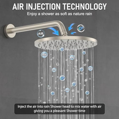 Iriber Thermostatic Shower System Wall Mount with 10 Inch Roud Rainfall Shower Head and Handheld,Shower Faucet Mixer Trim Kit (Valve Included),Brushed Nickel - color: Brushed Nickel 03